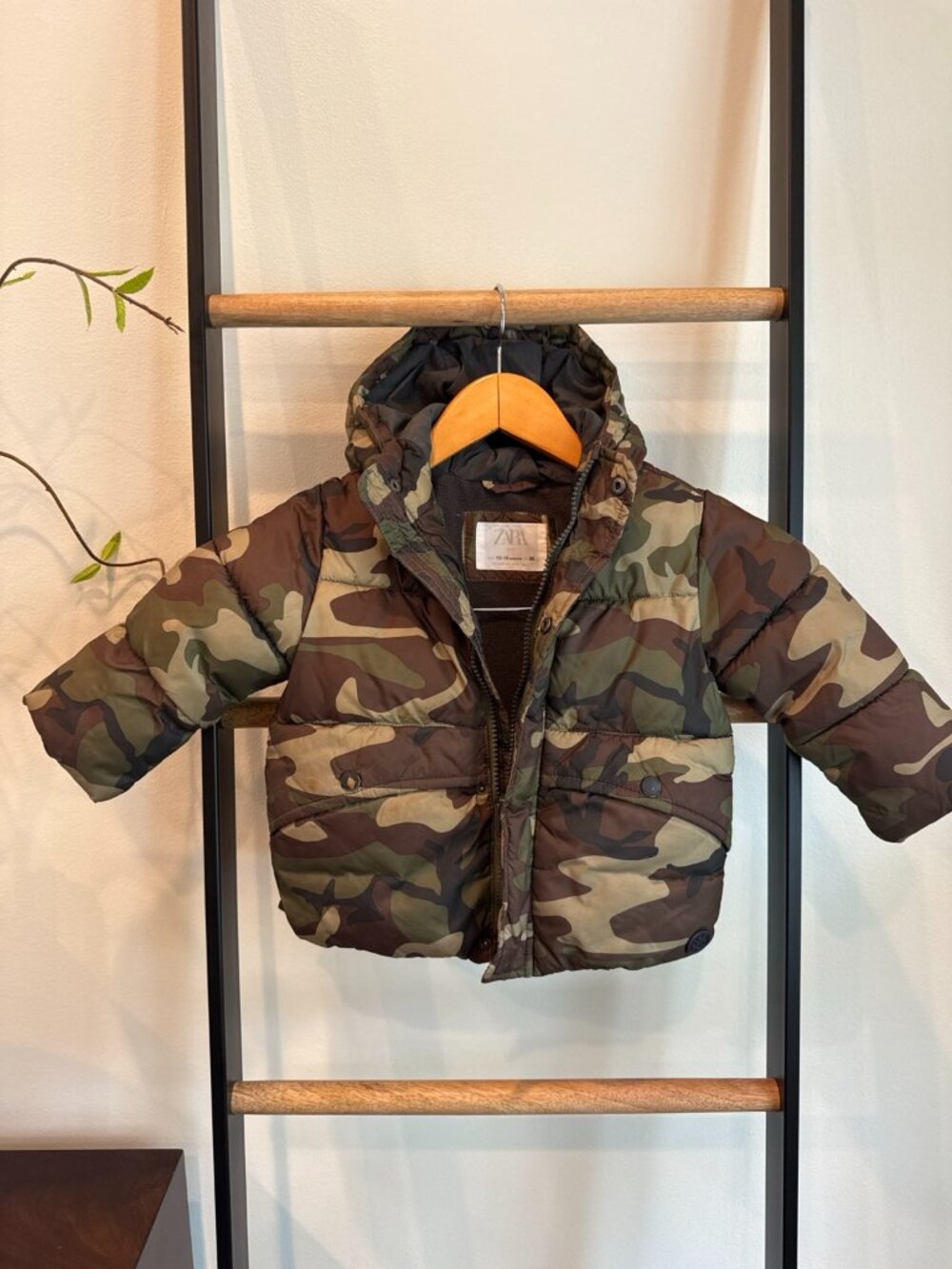 Zara Baby Camo Puffer Jacket 12-18 Months Hooded Winter Coat